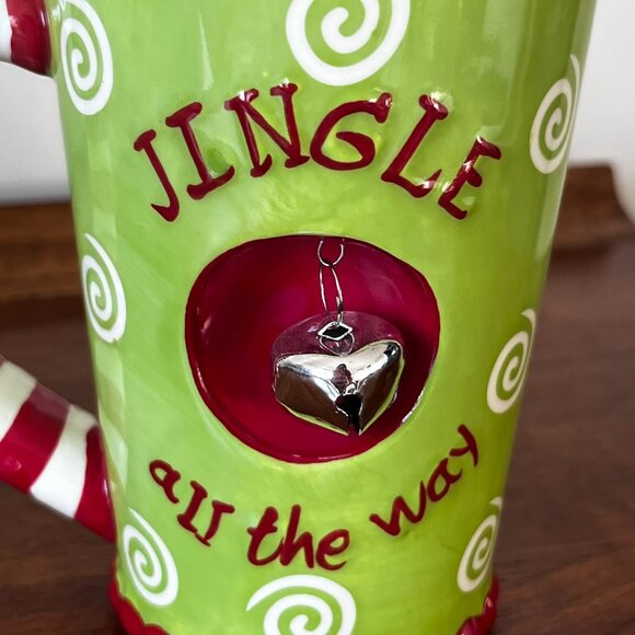 Pier 1 Jingle All the Way Mug Ringing Bell Tall Christmas Coffee Cup Dolomite - Picture 6 of 10